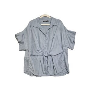 Lauren Ralph Lauren Woman's Blue Linen Tie Front Button Up Shirt 3X